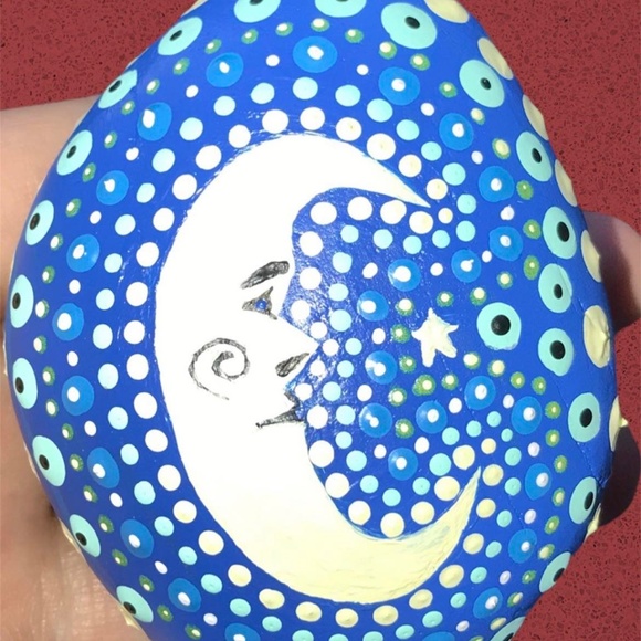 Hand-painted Patio Mandala Rocks • Set of 2 • Moon & Sun - Picture 3 of 7